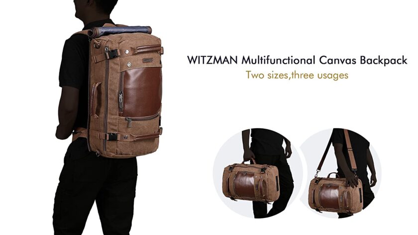 WITZMAN Men Travel Backpack Canvas Rucksack