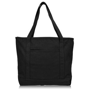 DALIX 20" Solid Color Cotton Canvas Shopping Tote Bag