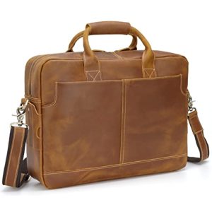 16 Inch Laptop Briefcase Light Brown Full Grain Leather