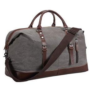 Grey Leather Duffel bag Oversized Canvas