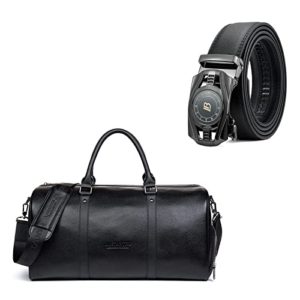 Leather Travel Duffel Bag with Automatic Sliding Buckle