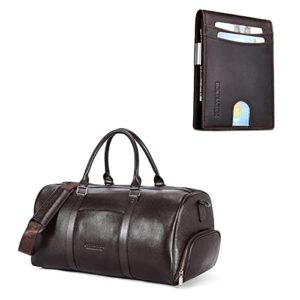 BOSTANTEN Genuine Leather Travel Overnight Duffel Bag