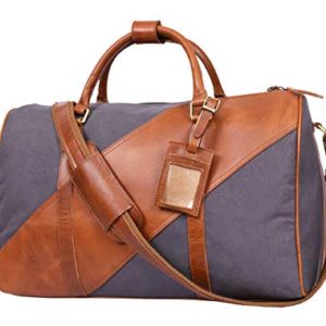 Aaron Leather Goods Canvas Leather Travel Duffle Gym Bag