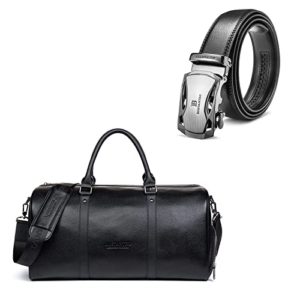 Overnight Duffel Leather Bag with Automatic Sliding Buckle