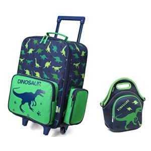 VASCHY Kids Rolling Luggage and Cute Dinosaur Lunch Bag