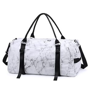 Marble White Sports Gym Bag with Shoe Compartment