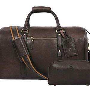 Leather Travel Duffle Bag with Toiletry Dopp Kit