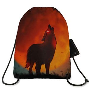 Wolf Drawstring Backpack With Clip Side Zipper Pocket