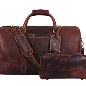 Leather Travel Duffle Bag with Toiletry Bag