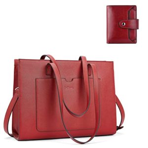 Women Laptop Red Bag Leather and Small Wallet