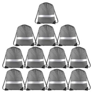 KUUQA 12 Pack Drawstring Backpack Bag with Reflective Strip