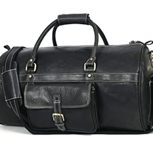 Full Grain Leather Travel Duffle Barrel Bag With Adjustable Straps