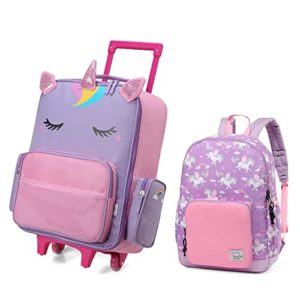 VASCHY Unicorn Rolling Luggage and Kids Backpack Bundle