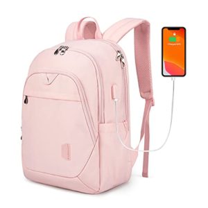 Pink Laptop Backpacks with USB Charging Port Computer Bag