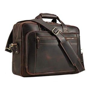 Business Leather 17 Inch Laptop Briefcase