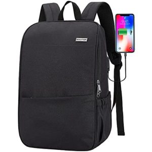 Water Resistant Black Laptop Backpack with USB Charging Port