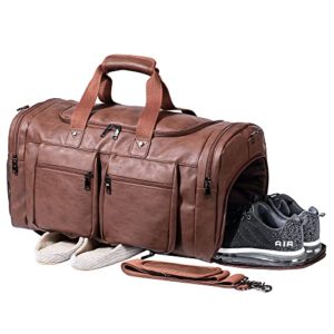 Brown Leather Travel Bag with Shoe Pouch