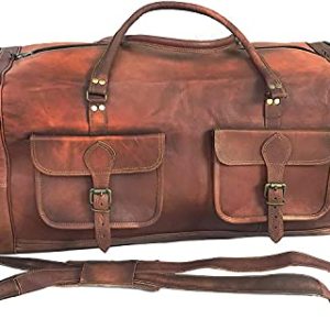 Real Goat Vintage Leather Large Travel Duffel Bag