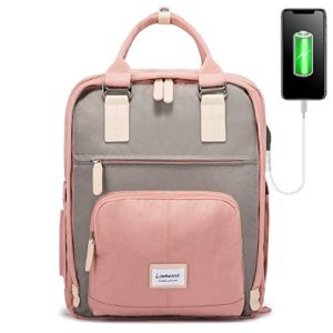 Pink School Backpack with USB Charging Port