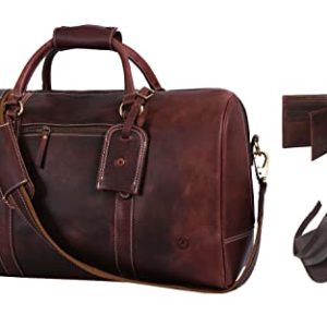 Leather Travel Duffle Bag with Trifold Leather Wallet