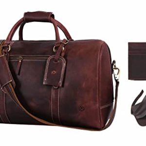 Leather Travel Duffle Bag with Front Pocket Wallet