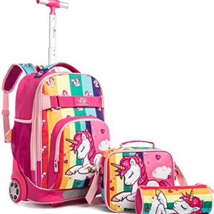 3Pcs Unicorn Rolling Backpack for Girls
