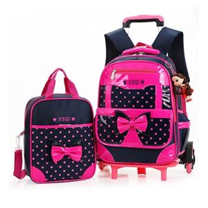 Rolling Backpack for Girls Bowknot Princess