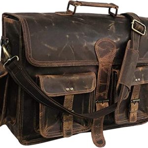 Leather Laptop Messenger Bag Vintage Briefcase