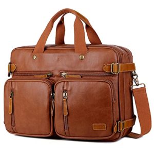 Men Leather Briefcase Backpack Hybrid 17 Inch