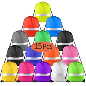 KUUQA 15 Pack Drawstring Backpack Bag with Reflective Strip