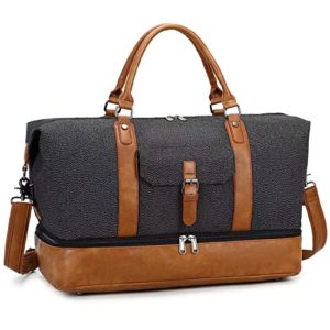 Travel Shoulder Bag with Leather Shoes Compartment