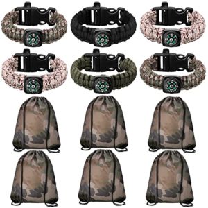 6 Sets Camoflage Drawstring Backpack with Paracord Bracelets
