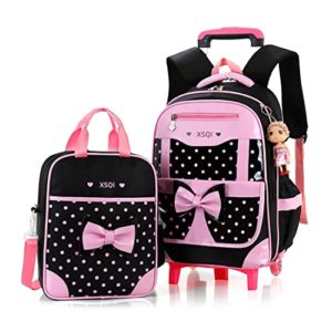 2Pcs Cute Bowknot Kids Rolling School Backpack