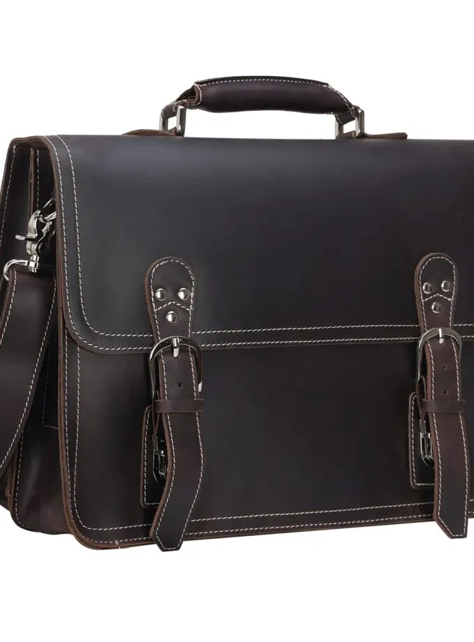 Polare 16.7'' Vintage Full Grain Leather Business Travel Briefcase
