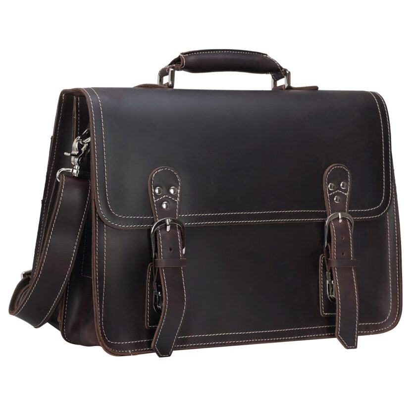 Polare 16.7'' Vintage Full Grain Leather Business Travel Briefcase