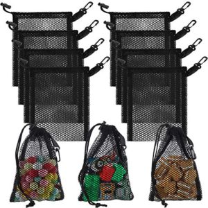 8 Pieces Black Mesh Drawstring Bags with Clips
