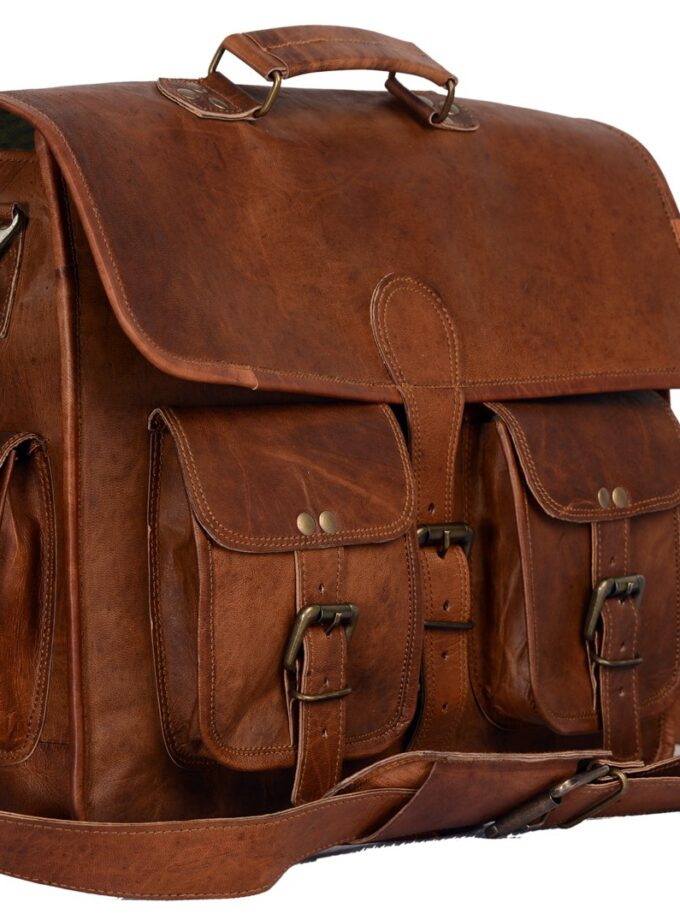 Leather briefcase laptop bag messenger