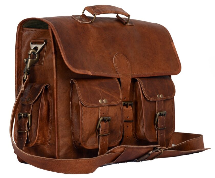 Leather briefcase laptop bag messenger