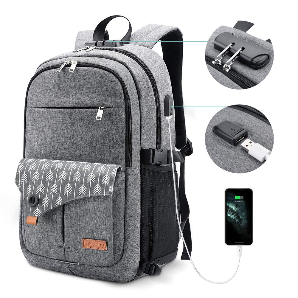 Grey Laptop Travel Backpack with USB Charging Port and Lock Best Review ...