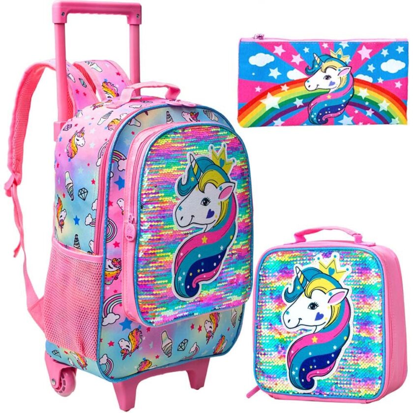 4PCS Rolling Backpack for Girls