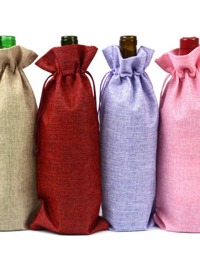 Drawstring Bag Champagne Bottle Gift Pouch for Wedding