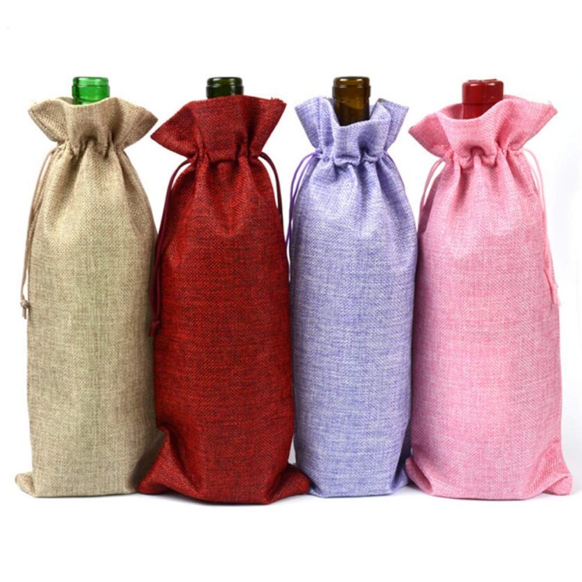 Drawstring Bag Champagne Bottle Gift Pouch for Wedding