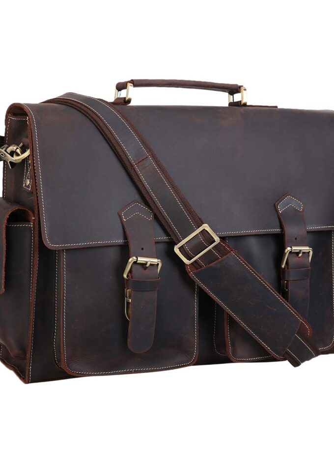 Mens Full Grain Leather Laptop Briefcase