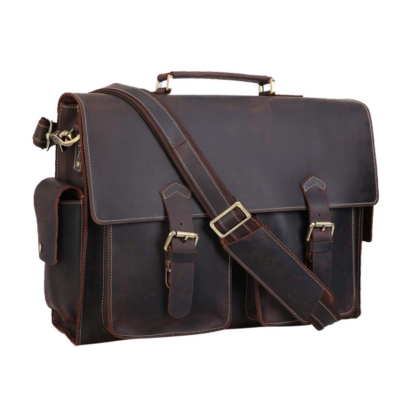 Mens Full Grain Leather Laptop Briefcase
