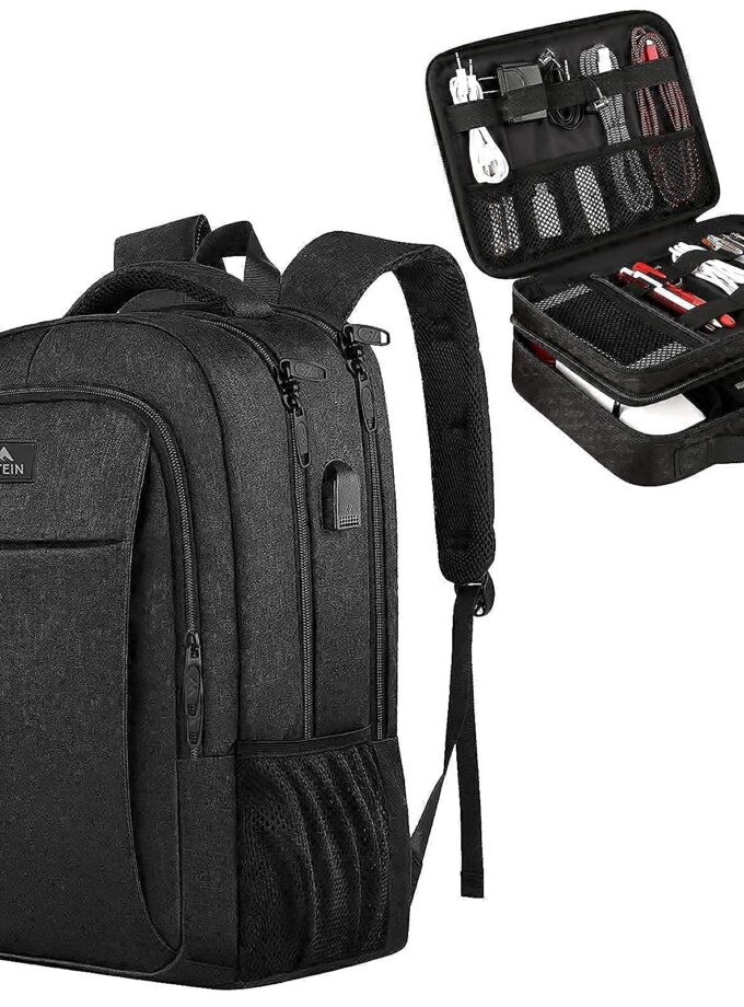 Matein Business Travel Backpack & Electronics Travel Organizer Bundle