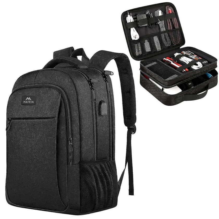 Matein Business Travel Backpack & Electronics Travel Organizer Bundle