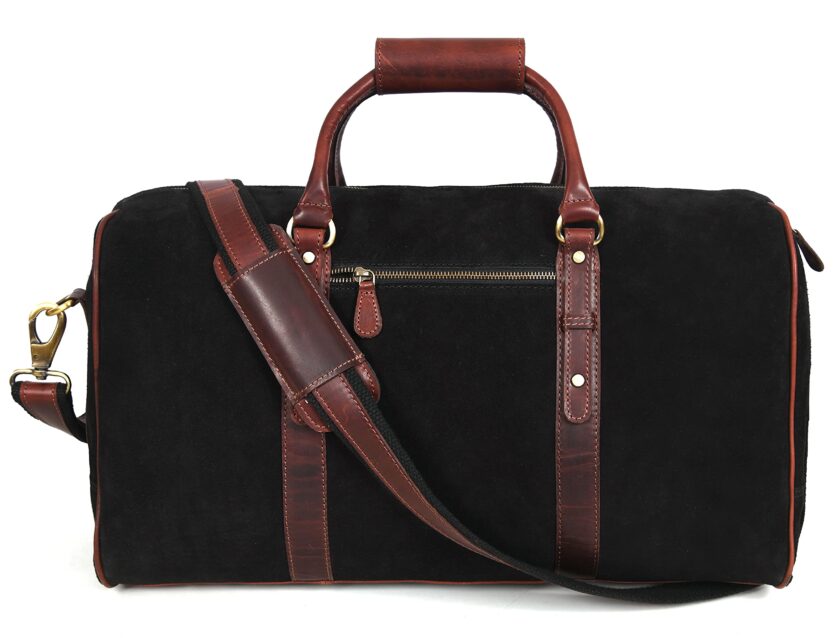 Leather Suede Travel Duffle Bag with Toiletry Dopp Kit