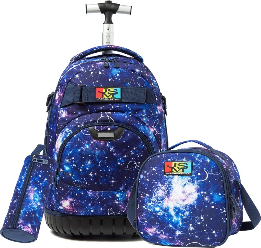 Girls Boys Rolling Backpack Kids Backpack with Lunch Box