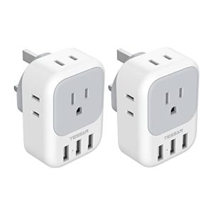 TESSAN Type G Plug Converter with 4 Electrical Outlet 3 USB