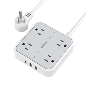 TESSAN 5 ft Extension Cord Flat Plug with 4 Outlets 3 USB Ports